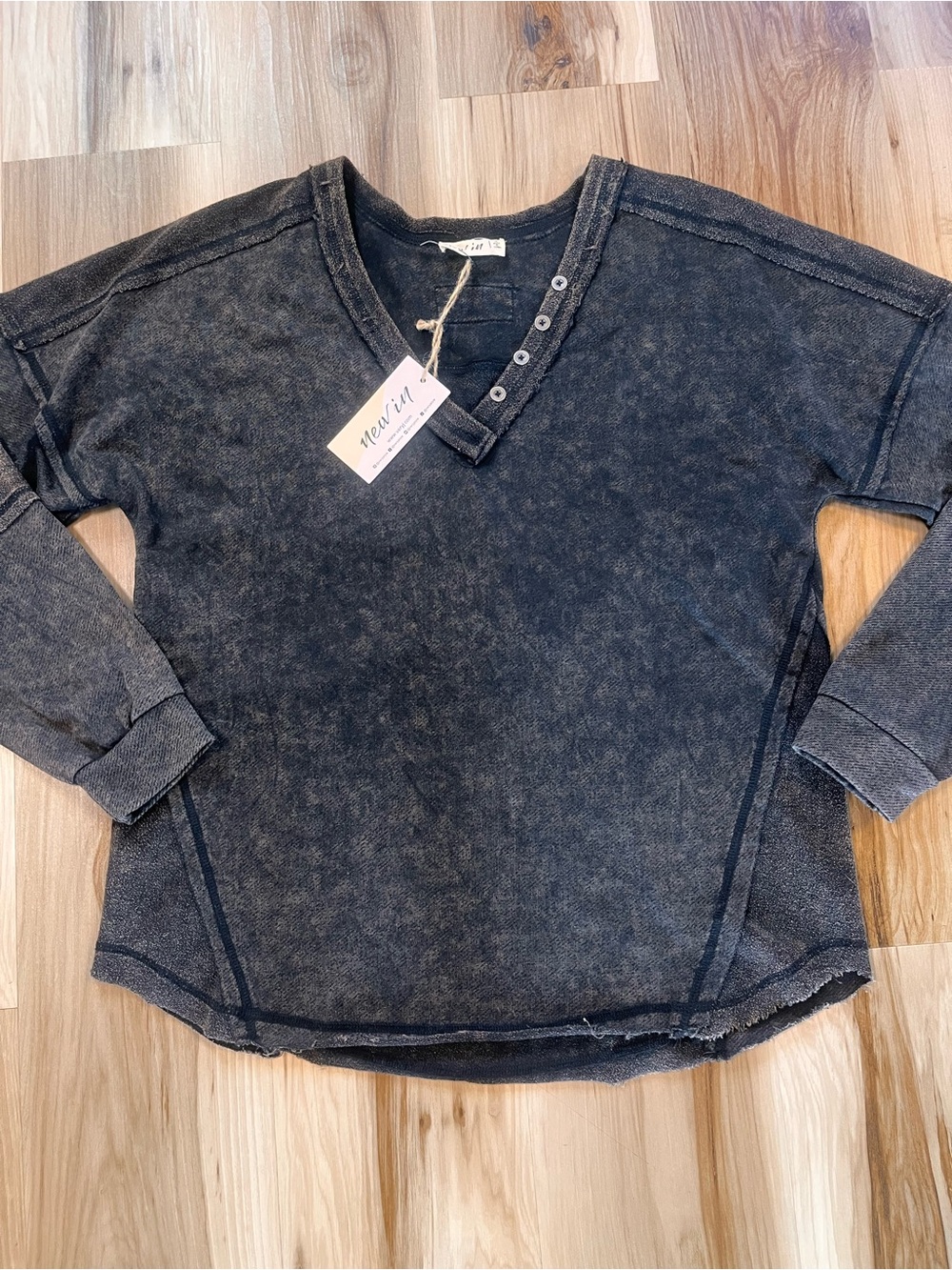 New Brown Antique Wash Burnout Worn Look Long Sleeve Shirt Top Boho Medium M NWT